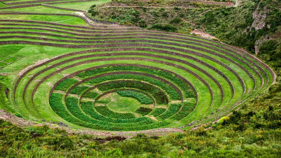 From Cusco: Chinchero Weavers, Moray, Maras Salt Mines Tour - Moray Inca terraces: the agricultural laboratory you can understand fast